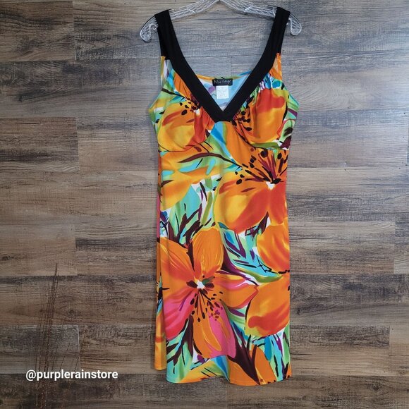 Vtg Blu Sage Floral Tropical Slip Dress M Stretch Beach Resort Vacation 90's Y2K - Picture 1 of 10